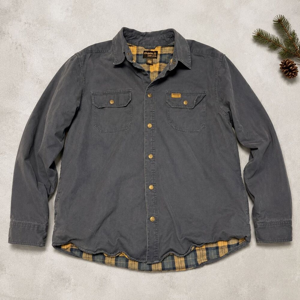 Gander Mountain Guide Series Mens M Blue Flannel Lined Snap Front Shirt Jacket